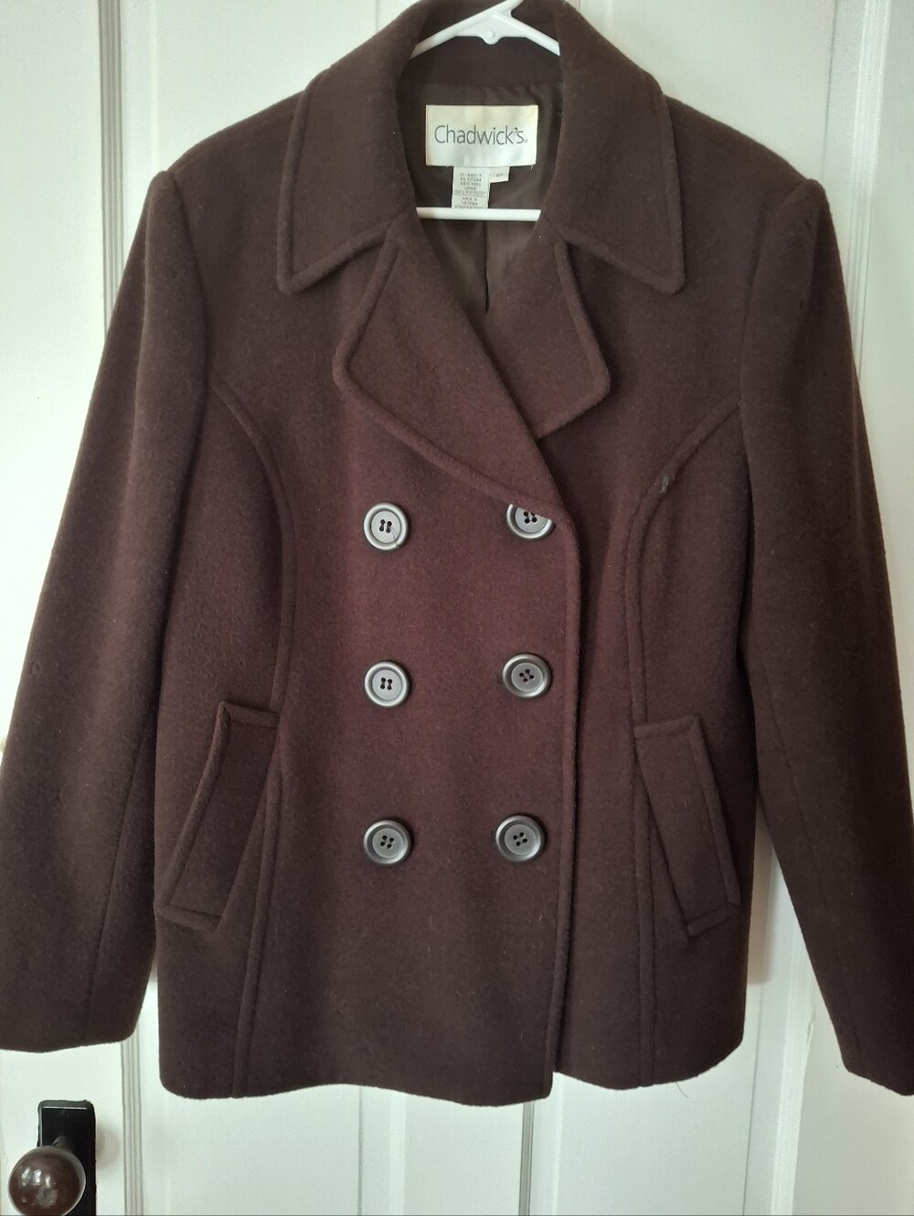 Chadwicks Women's Dark Brown Double-Breasted Wool Pea Coat 10P
